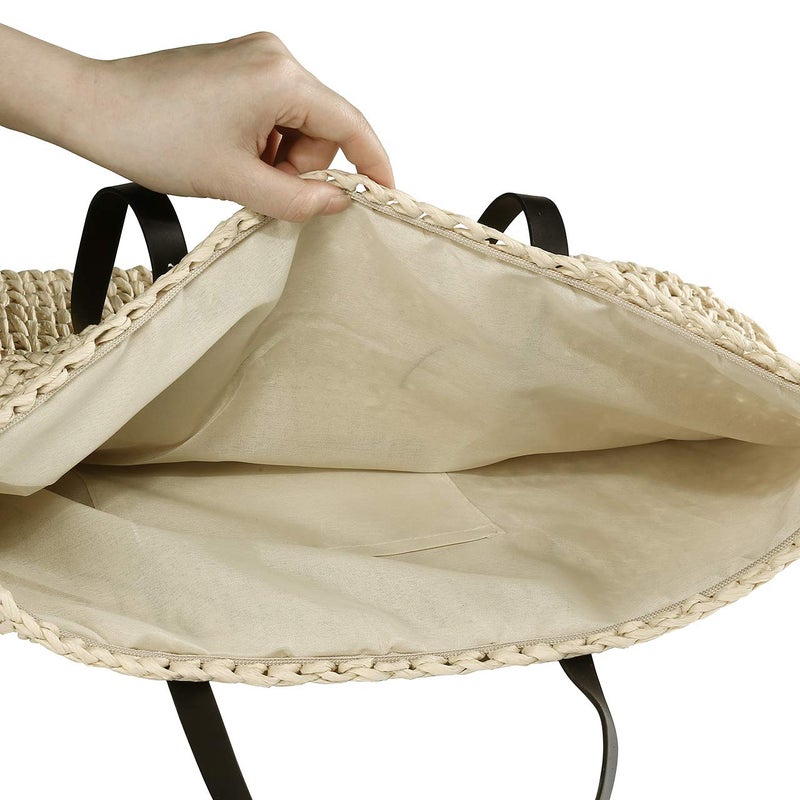 Ayliss Women Straw Woven Tote Large Beach Handmade Weaving Shoulder Bag Purse Straw Handbag (Square Beige #1) - Image 4